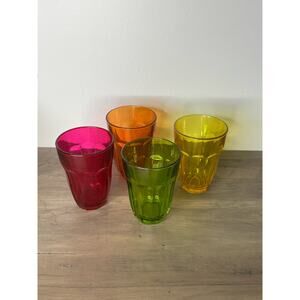 Set of 4 multi color Palaks Pasabahce Vintage juice glasses, Made In Turkey